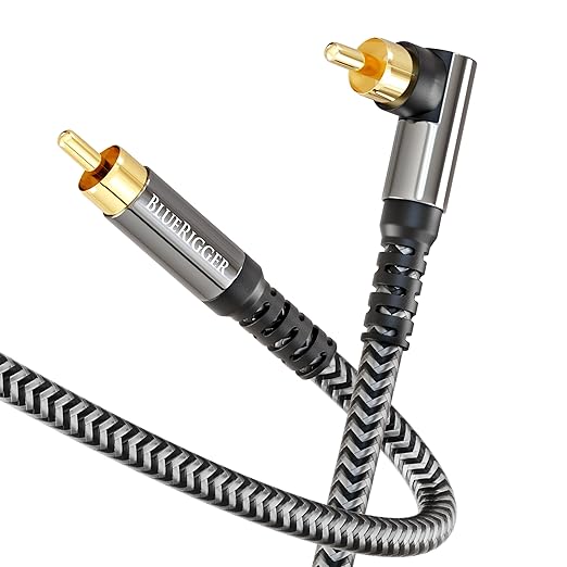 BlueRigger Subwoofer Cable 90D (6FT, RCA Audio, Dual Shielded, Gold Plated, Right Angled Male RCA Connectors) – Compatible with Subwoofer, Amplifier, Home Theater