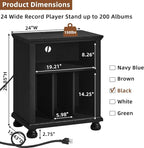Joaxswe Record Player Stand with Charging Station Up to 200 Albums, 24" Wide Mid-Century Record Player Table with Vinyl Record Storage,Large Wood Turntable Stand Dispaly Cabinet for Living Room,Black