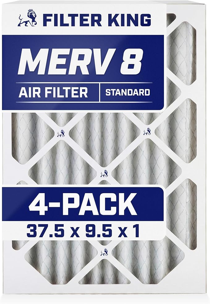 Filter King 37.5x9.5x1 Air Filter | 4-PACK | MERV 8 HVAC Pleated A/C Furnace Filters | MADE IN USA | Actual Size: 37.5 x 9.5 x .75"