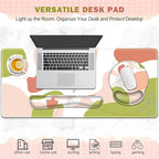 Gaming Mouse Pad, Large Desk Mat, Cute Desk Pad Protector, 4 in1 XXL Mousepad + Keyboard Wrist Rest+Mouse Wrist Rest+Coaster Set with Ergonomic Desk Pad for Home Office Table Computer Pink Rose