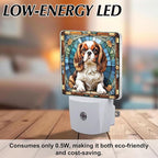 PODMemory Cavalier King Charles Spaniel Stained Glass Night Lights Plug into Wall for Room, Cavalier King Charles Spaniel Night Light LED for Bedroom