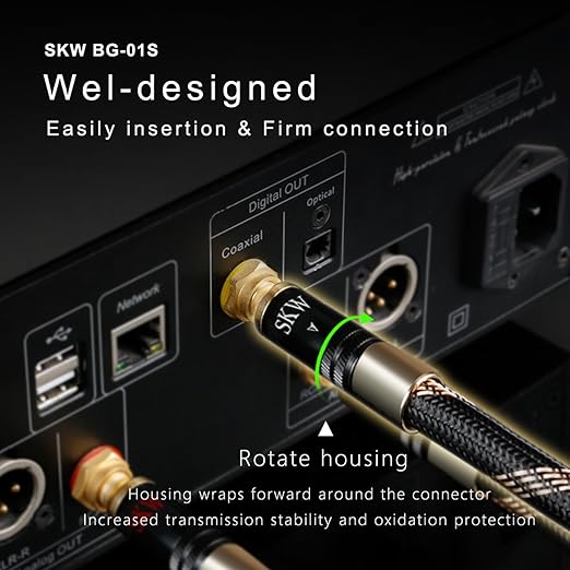 SKW Audiophiles Subwoofer Lock RCA Cable RCA to RCA Multiple Shield with Ultra-high Purity Copper Digital Coaxial Cable for HiFi Systems 4.9ft/1.5m