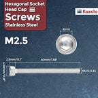 Kozelo 20pcs Socket Head Cap Screws - [M2.5-0.45 x 40mm] 304 Stainless Steel Allen Socket Drive for Electrical Motor 3D Printing Fan Engine Replacement Use, Silver