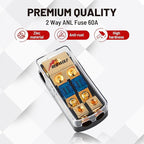 RED WOLF 2 Way Mini ANL Fuse Holder 60A 0/2/4 Gauge Input 4/8 Gauge Output Fuse Distribution Block for Car Boat Trolling Motor Marine Audio Amplifier Stereo Video System