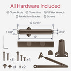 Lawrence Heavy Duty Door Closer Commercial Grade 1 - Adjustable 6-Speed Delayed-Action Door Control with 3 Pistons – Flexible Installation with Included Hardware - Embassy Series LH816