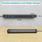 HHSOET 2 Pack Metal 360° Rotating Mountable Power Strip, 8 Outlet Gaming Table Mounted Long Power Strip, Heavy Duty Wall Mount Surge Protector with Switch, 15A 125V 1875W, 3ft Power Cord.(Black)