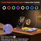 Dual Phone Magnetic Wireless Charging Station for Apple Devices/Apple Ecosystem,with Auto-Switch 7-Color Light & Clock, Compatible with iPhone 17/16/15, for iWatch 11/10/9 & AirPods Pro3（Puple