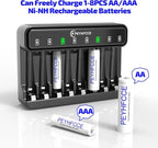 PEYHFCCE AA AAA 8 Bay Battery Charger with High-Speed Charging, Independent Slot for 1.2V Ni-MH Rechargeable Batteries