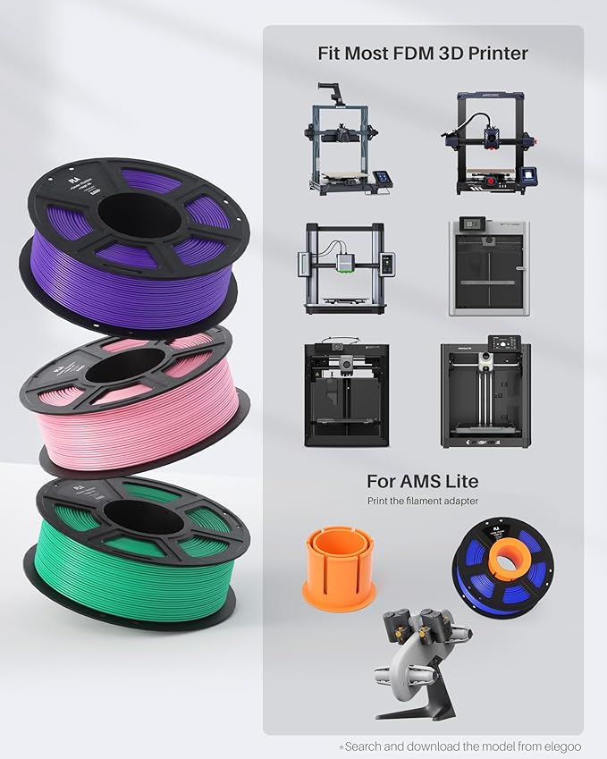 ELEGOO PLA Filament 1.75mm Purple 1KG, 3D Printer Filament Dimensional Accuracy +/- 0.02mm, 1kg Spool(2.2lbs) Fit Most FDM 3D Printers
