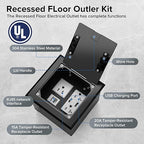 Vagueior Recessed Flat Hidden Floor Electrical Outlet Box Kit,Stainless Steel Cover with 2 * 20A+ 1 * 15A Receptacle Outlet,+2 * 5V/4.8A USB Port+1*RJ45 Port,UL Certified,Black