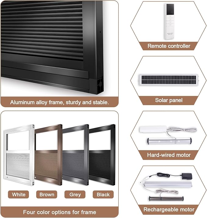 LEXEN Smart Bottom Up Honeycomb Shades WiFi Enabled Motorized Cellular Blinds Works with Alexa/Google Home Easy Install Blackout Honeycomb Blinds with Aluminum Frame Customize Size-White(Black Frame)