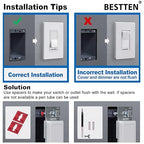 BESTTEN 10 Pack Dimmer Wall Light Switch, Compatible with Dimmable LED, CFL, Incandescent and Halogen Bulb, Single Pole or 3-Way Dimmer Switches, 120VAC, Decorator Wallplate Included, Gray