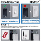 BESTTEN 10 Pack Almond Dimmer Light Switch, 3 Way or Single Pole Dimmer Switches, for Dimmable LED, Halogen and Incandescent Bulbs, 120V, Decorator Wall Plate Included, UL Listed