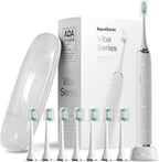 Aquasonic Vibe Series Ultra-Whitening Toothbrush – ADA Accepted Electric Toothbrush - 8 Brush Heads & Travel Case – 40,000 VPM Motor & Wireless Charging - 4 Modes w Smart Timer – Optic White