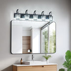 FDPBY Modern Bathroom Vanity Light, 5-Light Black Wall Sconce with Crystal Accents, Over Mirror Bathroom Lighting Fixture, 42.51" Long Dimmable Vanity Lamp for Makeup, Easy Installation