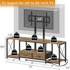GYIIYUO LED TV Stand with Mount and Power Outlet & Fabric Drawers for 32-85 Inches TV - Entertainment Center and Corner Tv Stand for Living Room, Bedroom- 55" Rustic Brown (MAX VESA 600mm × 400mm)