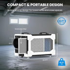 CADPXS Crawlspace Dehumidifier, 145 Pints Commercial-Grade Dehumidifier with Drain Hose for Crawl Spaces, Basements, Industrial and Water Damage Use, Large Capacity, Auto Defrost, Memory Restart, cETL
