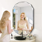 GLASHOM Beveled Edge Frameless Bathroom Mirror, Oval Wall Mirror for Over Sink, 28" x 48" Modern Decorative Vanity Mirror for Bedroom, Living Room, Entryway, Hanging Mirror Horizontal or Vertical