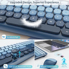 HotFox Wireless Keyboard and Mouse Combo, Full-Size Retro Typewriter Keyboard with Round Keycaps, Ergonomic Design for Windows PC, Home and Office Use -Blue