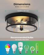 Craftersmark 2Pack Outdoor Flush Mount Ceiling Light 12.5In - Motion Sensor Porch Light, 2-Light E26 Socket, Durable Iron & Clear Glass, Light Fixtures for Porch, Driveway, Covered Patio, Farmhouse