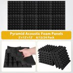 Saiqiang 24 Pack Sound Proof Foam Panels for Walls, 2"X 12" X 12" Pyramid Designed Acoustic Foam Panels Sound Absorbing, Noise Cancelling Dampening Wall Panels for Studio Recording & Office & Home