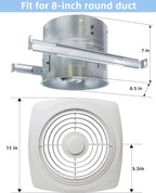 8 Inch Bathroom Exhaust Fan Ceiling Mount 200 CFM 8.5 Sones Kitchen Exhausts Fans,505 Exhaust Fan for Broan-NuTone,Vertical Discharge Ceiling Ventilation Fan for Bathroom Kitchen Laundry Room Garage