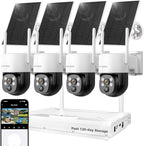 XMARTO Solar Camera Outdoor Wireless, 4 PCs QHD 4MP Wireless PTZ Security Camera System with 4K 10CH Expandable WiFi NVR, All-Weather Solar Charge, Two-Way Audio, PIR Sensor, 360° View, No Monthly Fee