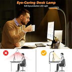 Airlonv LED Desk Lamp for Office Home, Eye-Caring Desk Light with Stepless Dimming Adjustable Flexible Gooseneck, 10W USB Adapter Desk Lamp with Clamp for Reading, Study, Workbench (Green)