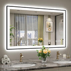 YEELAIT 48x32 Inch LED Bathroom Mirror with Lights (Front Lit and Backlit) Black Framed Lighted Vanity Mirror for Bathroom Wall Dimmable Anti-Fog Memory Tempered Glass Horizontal/Vertical
