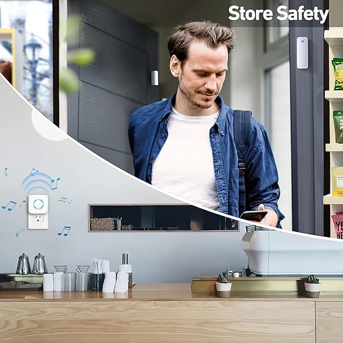 Door Chime, Satisure Wireless Door Open Contact Sensor Alarm Chime with 600 FT Range 58 Chimes 5 Volume Levels LED Indicators (1 Receivers & 2 Sensors)