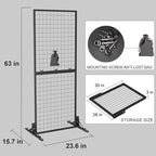 Grid Wall Display Panel Heavy-Duty Foldable, 2ft x 6ft Black Wire Wall Grid 1-Pack with 10 Hooks, Spring-Loaded Pins( Flat Base) for Retail Display Racks,Vendor Booth Display Stand, Trade Exhibits