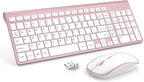 J JOYACCESS Wireless Keyboard Mouse Combo,Typewriter Keyboard Wireless, Portable Pink Keyboard for Computer/Laptop/Windows/Mac-Pink