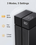 ComDomus Space Heater Large Room, 25” Electric Room Heaters for Indoor Use with 120° Oscillation, 3 Heat Levels, 3 Modes, Multiple Safety Protections, 12H Timer, Black Ceramic Tower Heater for Bedroom