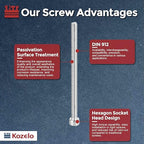 Kozelo 5pcs Socket Head Cap Screws - [M6-1 x 110mm] 304 Stainless Steel Allen Socket Drive for Electrical Motor 3D Printing Fan Engine Replacement Use, Silver
