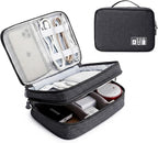 mygreen Electronics Travel Organizer, Watreproof Electronic Accessories Case Portable Double Layer Cable Storage Bag for Cord, Charger, Flash Drive, Phone, Ipad Mini, SD Card, Gifts for Him Black