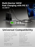 Lenovo 140W USB C Charger, GaN Power Adapter with 3-Port Fast Charging, PD 3.1 Compatible, Black, for ThinkPad, MacBook, iPhone, Samsung Galaxy, with 240W Cable