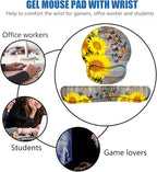 Keyboard Wrist Rest and Mouse Pad Wrist Support Set with Coasters, Sunflower and Butterfly Design Wrist Mouse Pad with Non-Slip PU Base for Computer Laptop Home Office Working Studying Easy Typing