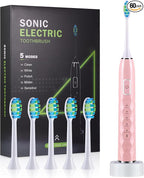 ZUAMEGU Sonic Electric Toothbrush for Adults - Deep Cleaning Teeth Whitening6 Replacement Brush Heads100-Day Battery5 Modes w/SensitiveIPX7 Waterproof (Color Options)