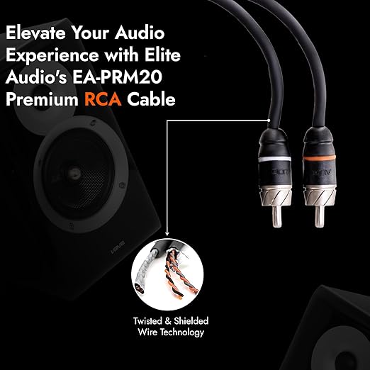 Elite Audio Premium Series 20ft. 2-Channel Car Audio RCA Cable – Double Shielded, Oxygen Free Copper, Noise Reducing Audio Cable for Amplifiers, Subwoofers, Speakers, and Processors – PRM20