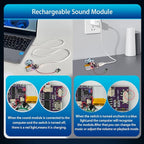 Voice Module,MP3 Music Sound Chips, 16MB Sound Module for Crafts, Christmas, New Year Greeting Cards, Box with Speaker Lithium Battery Powered and USB Cable. (JR-JX7004-Push Button - 2P)