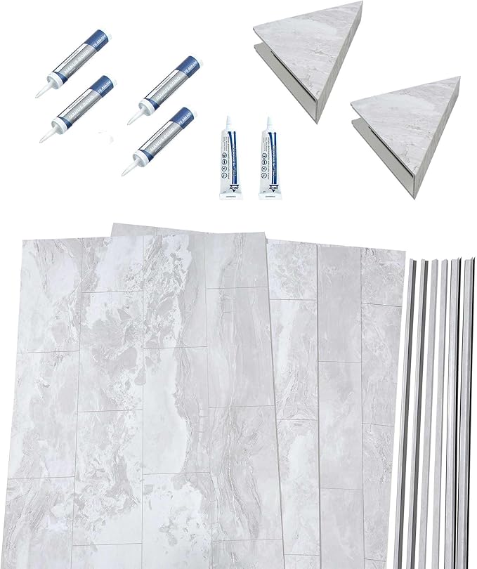 Palisade 78in x 60in x 32in Waterproof Vinyl Shower Surround Kit with Accessories in Urban Fjord