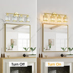 FDPBY Modern 4 Light Crystal Vanity Light, Gold Vertical Bathroom Light Fixture Over Mirror for Dressing Table Sink, Compatible with Dimmable Bulbs (Bulbs Not Included)