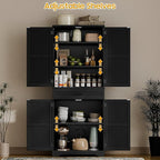 72" Kitchen Pantry Storage Cabinet, Farmhouse Style With Adjustable Shelves, Large Capacity Drawer, Freestanding Cupboard for Kitchen, Dining Room, Living Room, Black