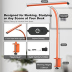 Airlonv LED Desk Lamp for Office Home, Eye-Caring Desk Light with Stepless Dimming Adjustable Flexible Gooseneck, 10W USB Adapter Desk Lamp with Clamp for Reading, Study, Workbench (Orange)
