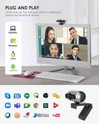 2K HD Webcam with Infrared Windows Hello Facial Recognition, Computer Camera, Privacy Cover, Noise Canceling Microphones, Laptop Webcam For Video Conferencing, Live, Streaming, Online Learning