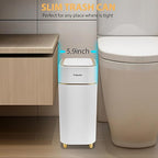 Pukomc Automatic Small Sensor Trash Can with Touchless Lid, 2.3 Gallon / 9L Smart Garbage Can, Quiet Close White Gold Waste Bin - Perfect for Kitchen, Living Room & Small Spaces