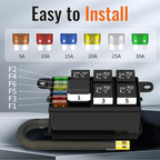 Fuse Box 12V Relay Box 6 Way Automotive Waterproof Relay Fuse Box Pre-Wired Relay Panel with 6 Relays and 6 ATC/ATO Blade Fuses for Car Truck Jeep Boat