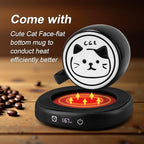 Coffee Mug Warmer with Cute Cat Mug Set, 8 Hour Auto Shut Off Cup Warmer for Desk Office Home, Candle Beverage Electric Coffee Warmer with 4 Temperature Setting, Christmas Birthday Ideas for Women Men