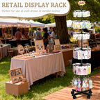 Exttlliy Retail Display Stand Store Display Rack 6 Tier Metal Spinning Display Stand Rack with Wheels Keychain Jewelry Stocking Hat Stand with Hooks for Malls, Showroom, Retail Store (6 Tier Black)