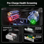 Ostation 2 Smart 3-in-1 Battery Charger for AA & AAA Rechargeable NiMH & Li-ion Batteries, Polarity-Free, Auto Detection & Storage, App Control, Indicator Lights, Fast Charging (Batteries Not Incl.)